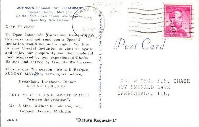 Johnsons Coral Inn Restaurant - Old Postcard (newer photo)